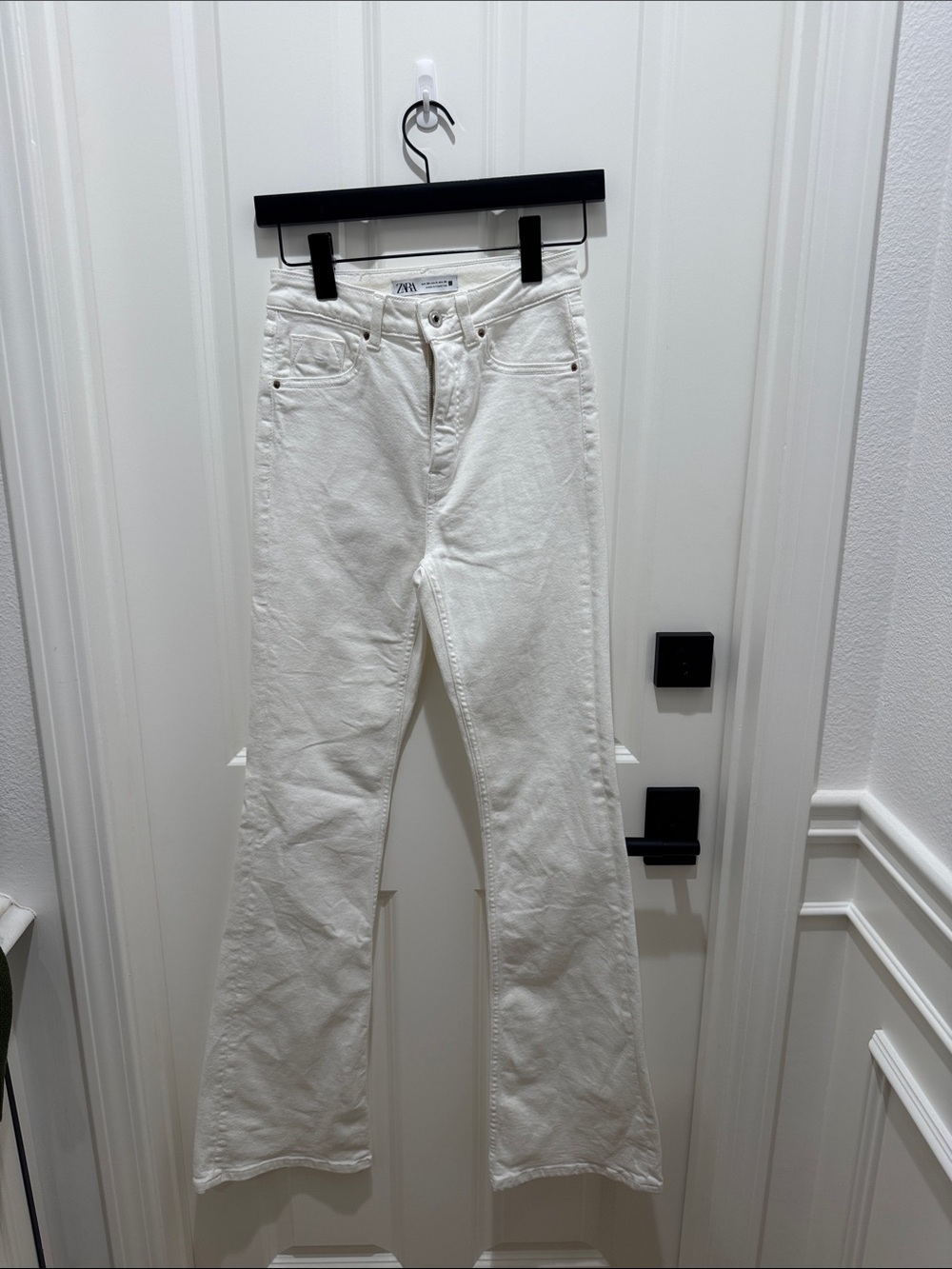 Zara White High-Rise Flare Jeans